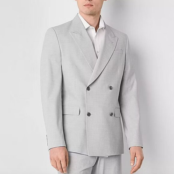J. Ferrar Double-Breasted Ultra Comfort Mens Slim Suit Jacket , Gray Sz 38 Short - Picture 1 of 3